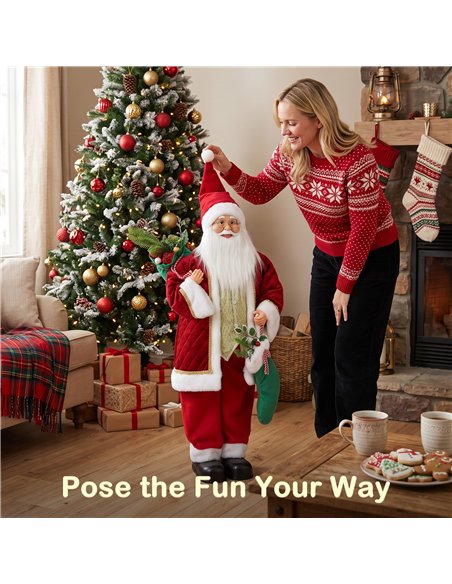 HOMCOM 4ft Life Size Singing Dancing Santa Claus, 120 cm Standing Musical Animated Santa with Stocking, Sack, Posable Arms, Hand - pic 211710 | FastDaddyshop