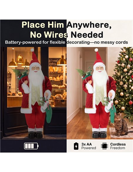 HOMCOM 4ft Life Size Singing Dancing Santa Claus, 120 cm Standing Musical Animated Santa with Stocking, Sack, Posable Arms, Hand - pic 211711 | FastDaddyshop