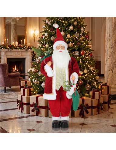 HOMCOM 4ft Life Size Singing Dancing Santa Claus, 120 cm Standing Musical Animated Santa with Stocking, Sack, Posable Arms, Hand