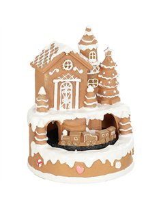 HOMCOM Christmas Gingerbread House, Lighted Musical Snow Village with Rotating Train, LEDs, Tunes, Battery Operated