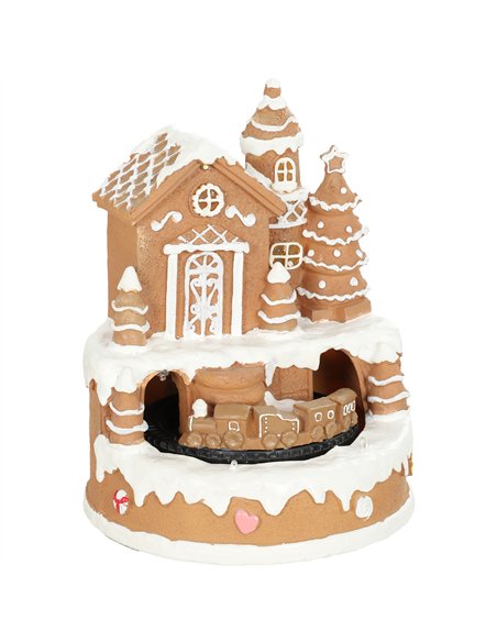 HOMCOM Christmas Gingerbread House, Lighted Musical Snow Village with Rotating Train, LEDs, Tunes, Battery Operated - pic 211714 | FastDaddyshop