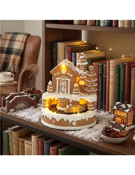 HOMCOM Christmas Gingerbread House, Lighted Musical Snow Village with Rotating Train, LEDs, Tunes, Battery Operated - pic 211715 | FastDaddyshop