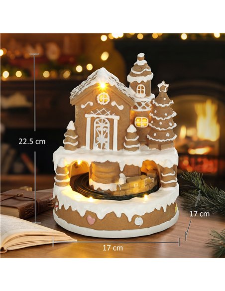 HOMCOM Christmas Gingerbread House, Lighted Musical Snow Village with Rotating Train, LEDs, Tunes, Battery Operated - pic 211716 | FastDaddyshop