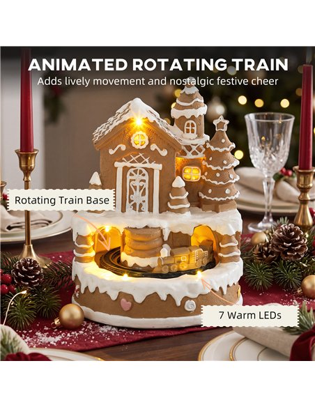 HOMCOM Christmas Gingerbread House, Lighted Musical Snow Village with Rotating Train, LEDs, Tunes, Battery Operated - pic 211718 | FastDaddyshop