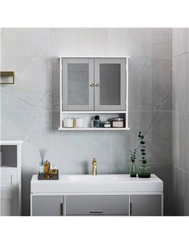 Kleankin Mirror Cabinet Wall Mounted with Double Mirrored Doors, Shelf, Grey