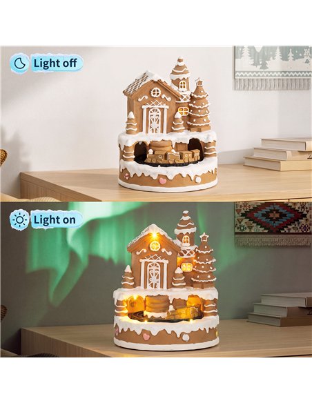 HOMCOM Christmas Gingerbread House, Lighted Musical Snow Village with Rotating Train, LEDs, Tunes, Battery Operated - pic 211720 | FastDaddyshop