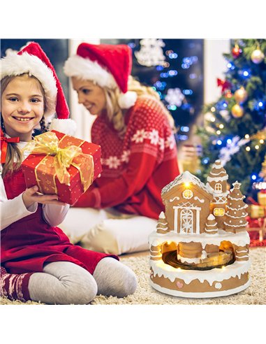 HOMCOM Christmas Gingerbread House, Lighted Musical Snow Village with Rotating Train, LEDs, Tunes, Battery Operated