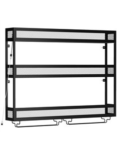HOMCOM Wall-Mounted Wine Rack with LED Lights, Glass Holders, Open Shelf, Metal Storage Rack, Black