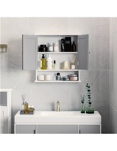 Kleankin Mirror Cabinet Wall Mounted with Double Mirrored Doors, Shelf, Grey