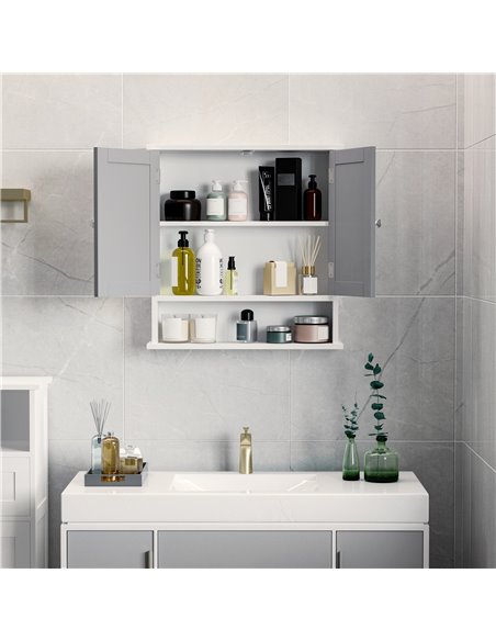 Kleankin Mirror Cabinet Wall Mounted with Double Mirrored Doors, Shelf, Grey - pic 21173 | FastDaddyshop