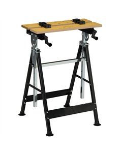 HOMCOM Portable Folding Workbench with Adjustable Height & Angle, Work Bench with 4 Adjustable Clamping Pegs, Beige