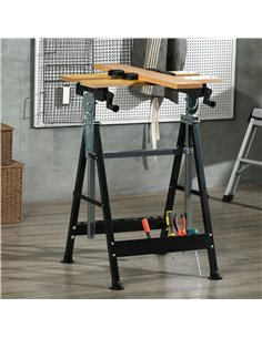 HOMCOM Portable Folding Workbench with Adjustable Height & Angle, Work Bench with 4 Adjustable Clamping Pegs, Beige 2