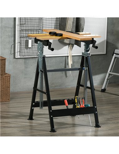 HOMCOM Portable Folding Workbench with Adjustable Height & Angle, Work Bench with 4 Adjustable Clamping Pegs, Beige
