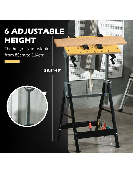 HOMCOM Portable Folding Workbench with Adjustable Height & Angle, Work Bench with 4 Adjustable Clamping Pegs, Beige - pic 211735 | FastDaddyshop
