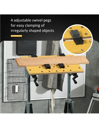 HOMCOM Portable Folding Workbench with Adjustable Height & Angle, Work Bench with 4 Adjustable Clamping Pegs, Beige