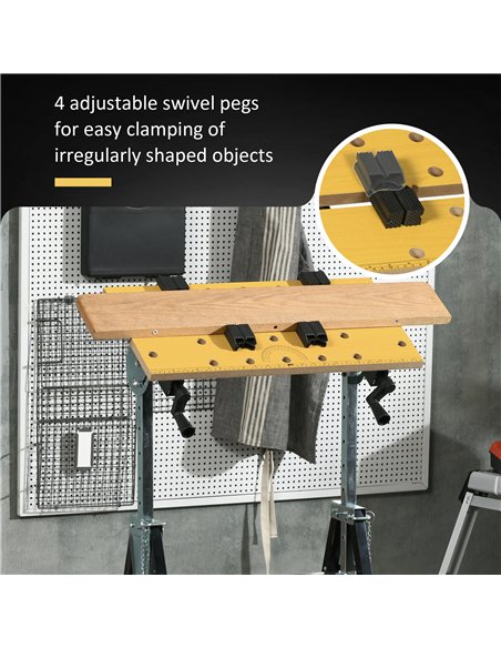 HOMCOM Portable Folding Workbench with Adjustable Height & Angle, Work Bench with 4 Adjustable Clamping Pegs, Beige - pic 211736 | FastDaddyshop
