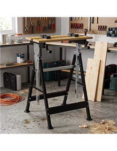 HOMCOM Portable Folding Workbench with Adjustable Height & Angle, Work Bench with 4 Adjustable Clamping Pegs, Beige