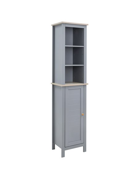 Kleankin Bathroom Free Standing Storage Cabinet with 3 Tier Shelf, Door, Grey - pic 21174 | FastDaddyshop