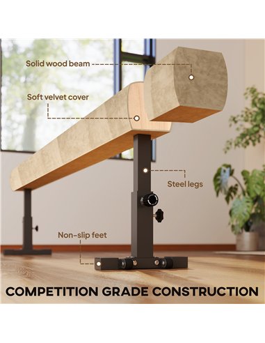 HOMCOM 7.5ft Adjustable Balance Beam, Gymnastics Beam with Wheels, Gymnastics Equipment for 6+ Years Old Training