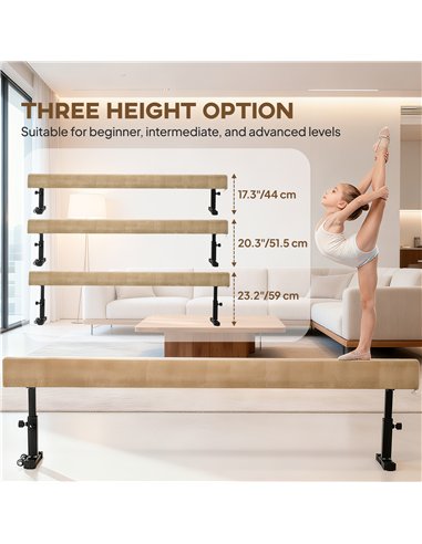 HOMCOM 7.5ft Adjustable Balance Beam, Gymnastics Beam with Wheels, Gymnastics Equipment for 6+ Years Old Training