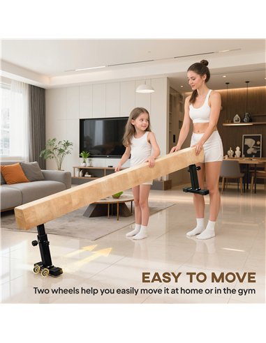 HOMCOM 7.5ft Adjustable Balance Beam, Gymnastics Beam with Wheels, Gymnastics Equipment for 6+ Years Old Training