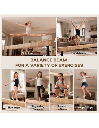 HOMCOM 7.5ft Adjustable Balance Beam, Gymnastics Beam with Wheels, Gymnastics Equipment for 6+ Years Old Training