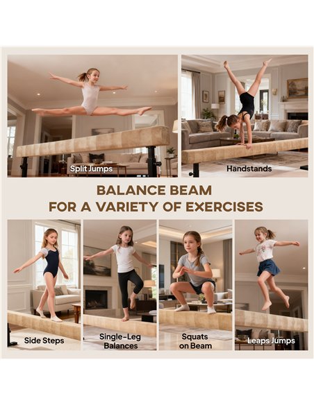 HOMCOM 7.5ft Adjustable Balance Beam, Gymnastics Beam with Wheels, Gymnastics Equipment for 6+ Years Old Training - pic 211747 | FastDaddyshop