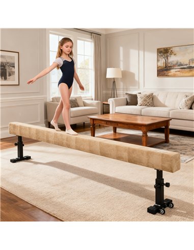 HOMCOM 7.5ft Adjustable Balance Beam, Gymnastics Beam with Wheels, Gymnastics Equipment for 6+ Years Old Training