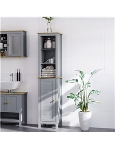 Kleankin Bathroom Free Standing Storage Cabinet with 3 Tier Shelf, Door, Grey 2