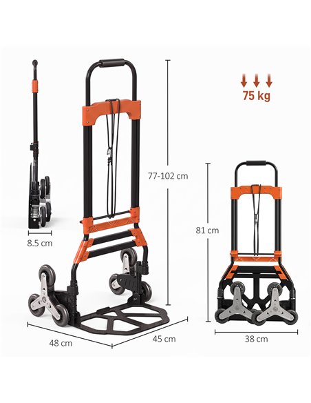 HOMCOM Heavy Duty Foldable Trolley on Wheels, Steel Folding Hand Truck, 75kg, Black and Orange - pic 211752 | FastDaddyshop