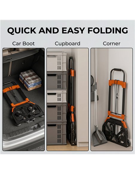 HOMCOM Heavy Duty Foldable Trolley on Wheels, Steel Folding Hand Truck, 75kg, Black and Orange - pic 211754 | FastDaddyshop