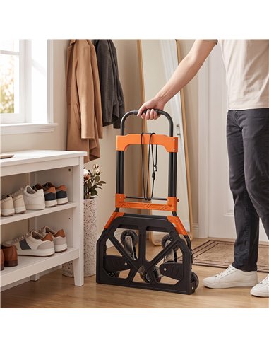 HOMCOM Heavy Duty Foldable Trolley on Wheels, Steel Folding Hand Truck, 75kg, Black and Orange