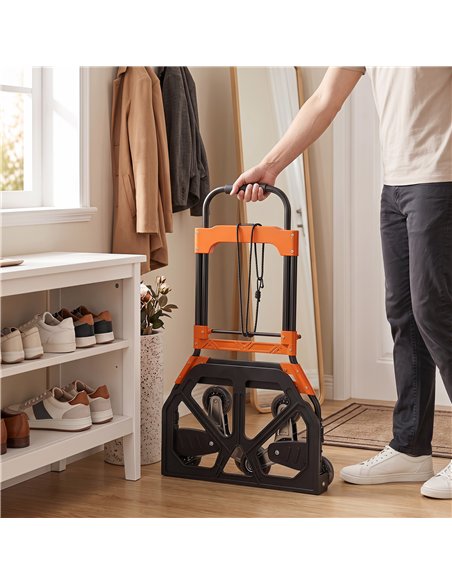 HOMCOM Heavy Duty Foldable Trolley on Wheels, Steel Folding Hand Truck, 75kg, Black and Orange - pic 211757 | FastDaddyshop