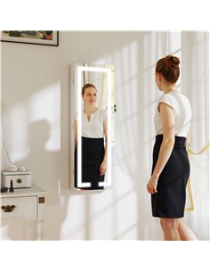 HOMCOM LED Mirror Jewellery Cabinet, Wall Mounted Full Length Mirror with Storage, Lockable Jewellery Organiser, White 2