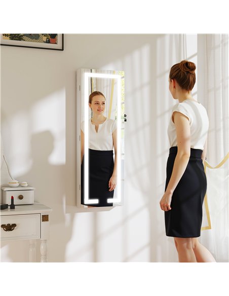 HOMCOM LED Mirror Jewellery Cabinet, Wall Mounted Full Length Mirror with Storage, Lockable Jewellery Organiser, White - pic 211760 | FastDaddyshop