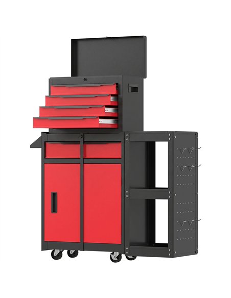 HOMCOM Tool Chest, Mobile Modular Tool Box with 5 Drawers, Side Rack, Pegboard, Lock, Tool Cabinet for Garage Workshop, Red - pic 211768 | FastDaddyshop