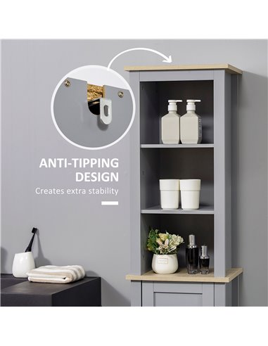 Kleankin Bathroom Free Standing Storage Cabinet with 3 Tier Shelf, Door, Grey