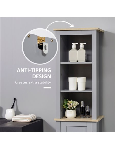 Kleankin Bathroom Free Standing Storage Cabinet with 3 Tier Shelf, Door, Grey - pic 21177 | FastDaddyshop