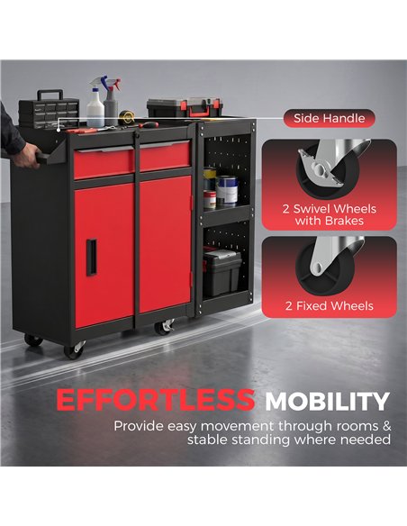 HOMCOM Tool Chest, Mobile Modular Tool Box with 5 Drawers, Side Rack, Pegboard, Lock, Tool Cabinet for Garage Workshop, Red - pic 211773 | FastDaddyshop