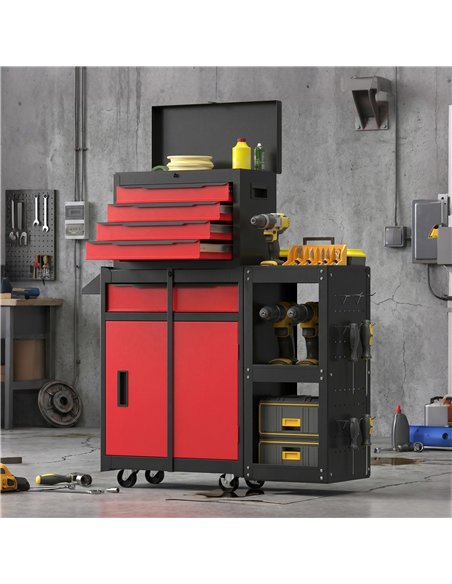 HOMCOM Tool Chest, Mobile Modular Tool Box with 5 Drawers, Side Rack, Pegboard, Lock, Tool Cabinet for Garage Workshop, Red - pic 211776 | FastDaddyshop