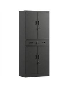 HOMCOM Metal Storage Cabinet, 180cm Tall Tool Cabinet with Locking Doors, Drawer and Adjustable Shelves, Black