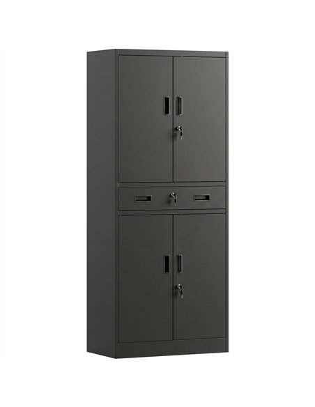 HOMCOM Metal Storage Cabinet, 180cm Tall Tool Cabinet with Locking Doors, Drawer and Adjustable Shelves, Black - pic 211777 | FastDaddyshop