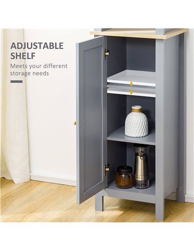 Kleankin Bathroom Free Standing Storage Cabinet with 3 Tier Shelf, Door, Grey