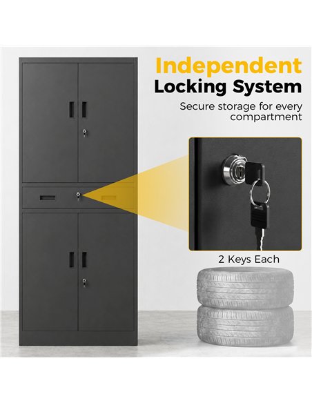 HOMCOM Metal Storage Cabinet, 180cm Tall Tool Cabinet with Locking Doors, Drawer and Adjustable Shelves, Black - pic 211782 | FastDaddyshop