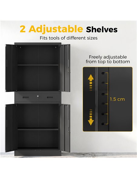 HOMCOM Metal Storage Cabinet, 180cm Tall Tool Cabinet with Locking Doors, Drawer and Adjustable Shelves, Black - pic 211783 | FastDaddyshop