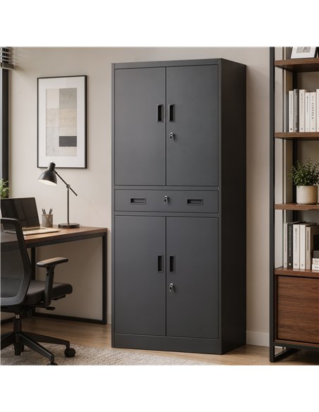 HOMCOM Metal Storage Cabinet, 180cm Tall Tool Cabinet with Locking Doors, Drawer and Adjustable Shelves, Black - pic 211784 | FastDaddyshop