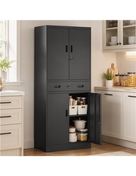 HOMCOM Metal Storage Cabinet, 180cm Tall Tool Cabinet with Locking Doors, Drawer and Adjustable Shelves, Black - pic 211785 | FastDaddyshop