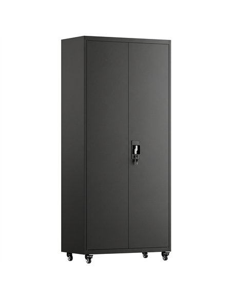 HOMCOM Metal Storage Cabinet, 180 cm Tall Lockable Steel Tool Cabinet with Removable Wheels and Adjustable Shelves, Black - pic 211786 | FastDaddyshop