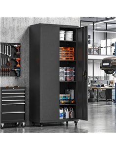 HOMCOM Metal Storage Cabinet, 180 cm Tall Lockable Steel Tool Cabinet with Removable Wheels and Adjustable Shelves, Black 2