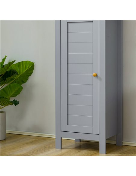 Kleankin Bathroom Free Standing Storage Cabinet with 3 Tier Shelf, Door, Grey - pic 21179 | FastDaddyshop
